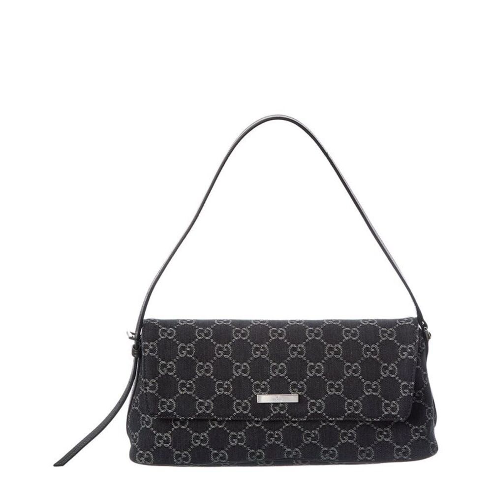 Gucci Madison Medium Gg Denim & Leather Shoulder Bag, Black